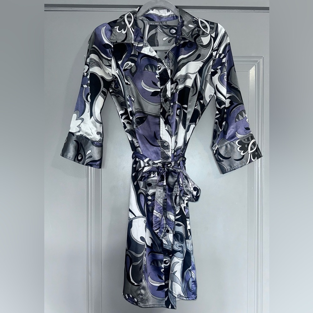 Apt 9 (stretch) Elegant Silky Dress- Purple, Black and Gray- Small
